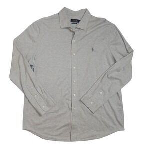 Polo Ralph Lauren Mens XXL Light Grey Heather Knit Dress Shirt Long Sleeve